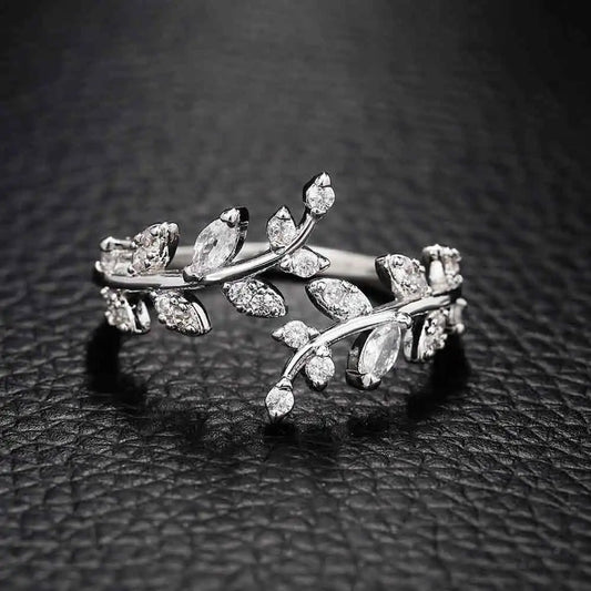 Vintage Floral Leaf Silver Adjustable Ring-Lydieannejewelry