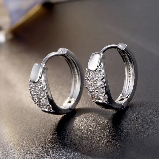 Vintage Silver Gemstone Inlay Hoop Earrings-Lydieannejewelry