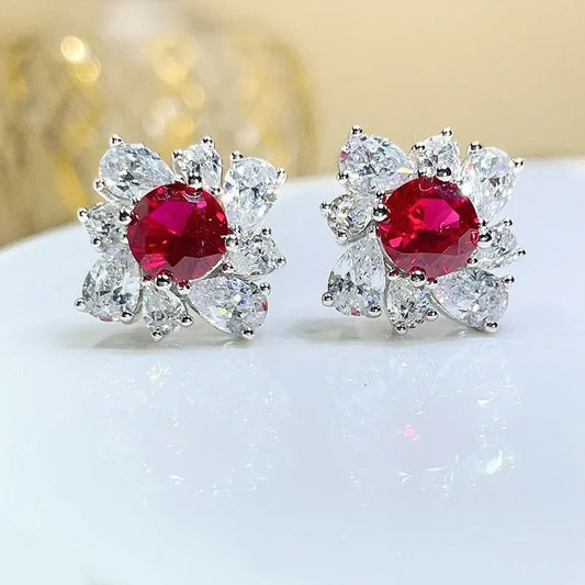 Vintage Red Sparkle Stud Earrings-Lydieannejewelry