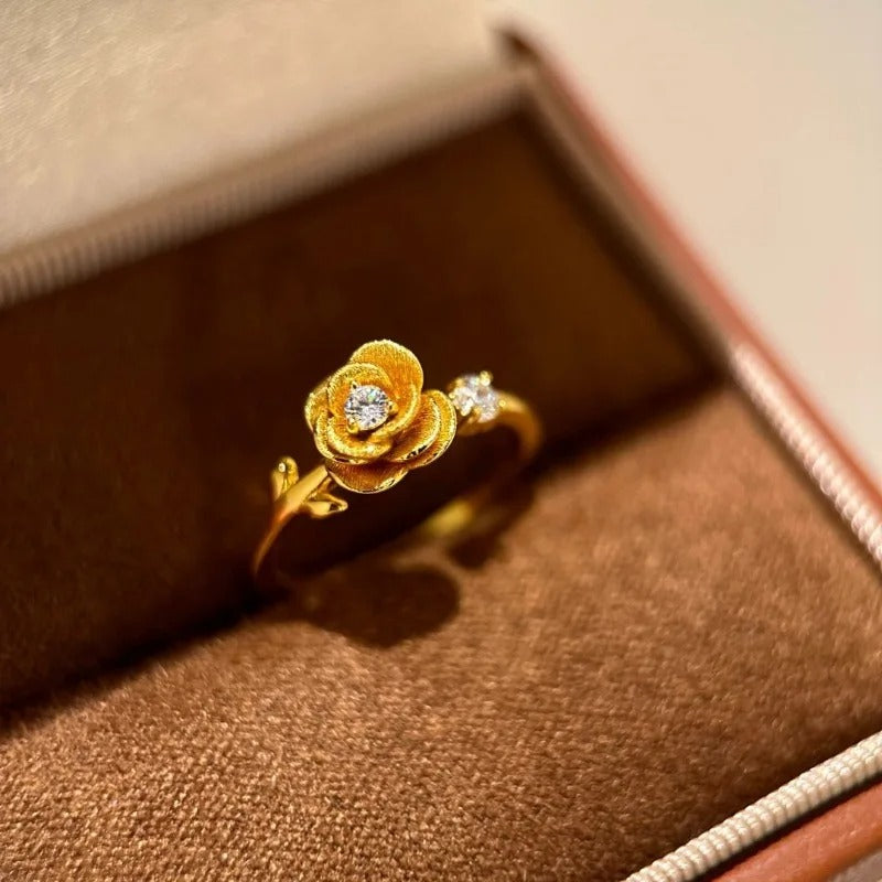 Vintage Gold Floral Diamond Studded Adjustable Ring-Lydieannejewelry