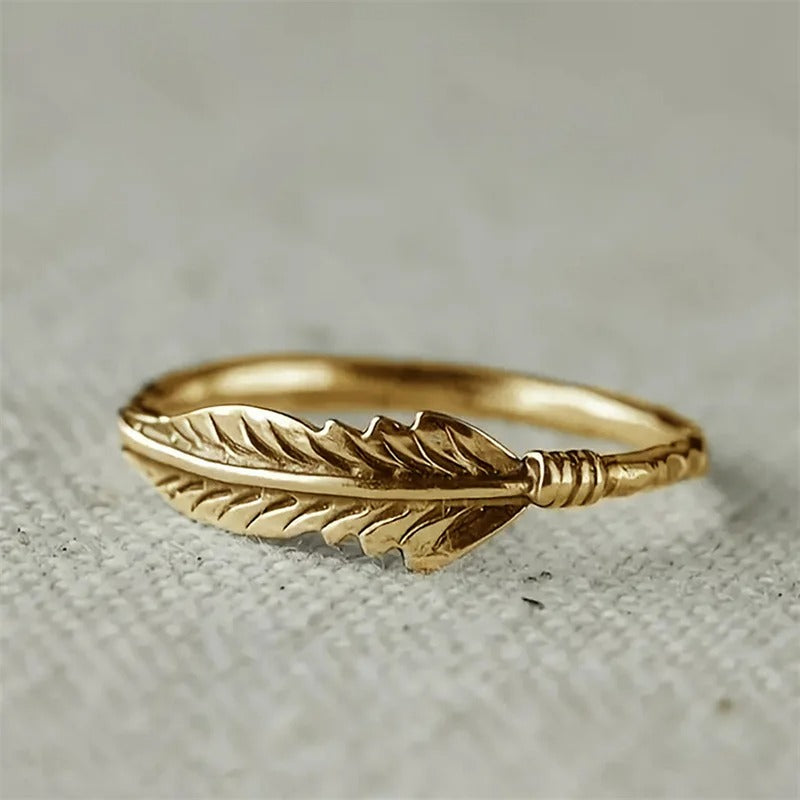 Vintage Gold Feather Ring-Lydieannejewelry