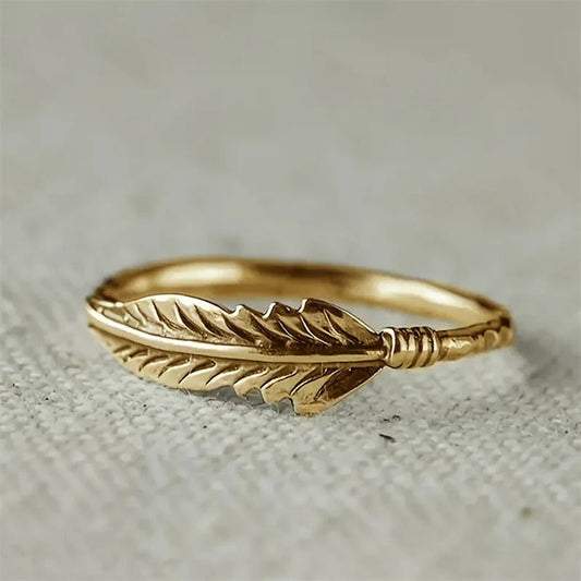 Vintage Gold Feather Ring-Lydieannejewelry