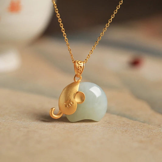 Retro Whimsical Gold Elephant Pendant Necklace-Lydieannejewelry