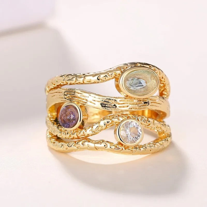 Gold Multi-Stone Twisted Ring-Lydieannejewelry