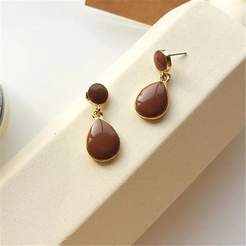Vintage Gold Brown Drop Earrings-Lydieannejewelry