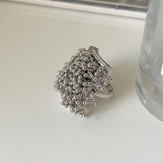 Silver Unique Cluster Ball-Studded Adjustable Ring-Lydieannejewelry