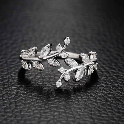 Vintage Floral Leaf Silver Adjustable Ring-Lydieannejewelry