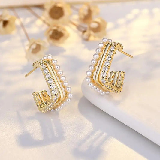 Vintage Pearl & Gemstone Encrusted Gold Hoop Earrings-Lydieannejewelry