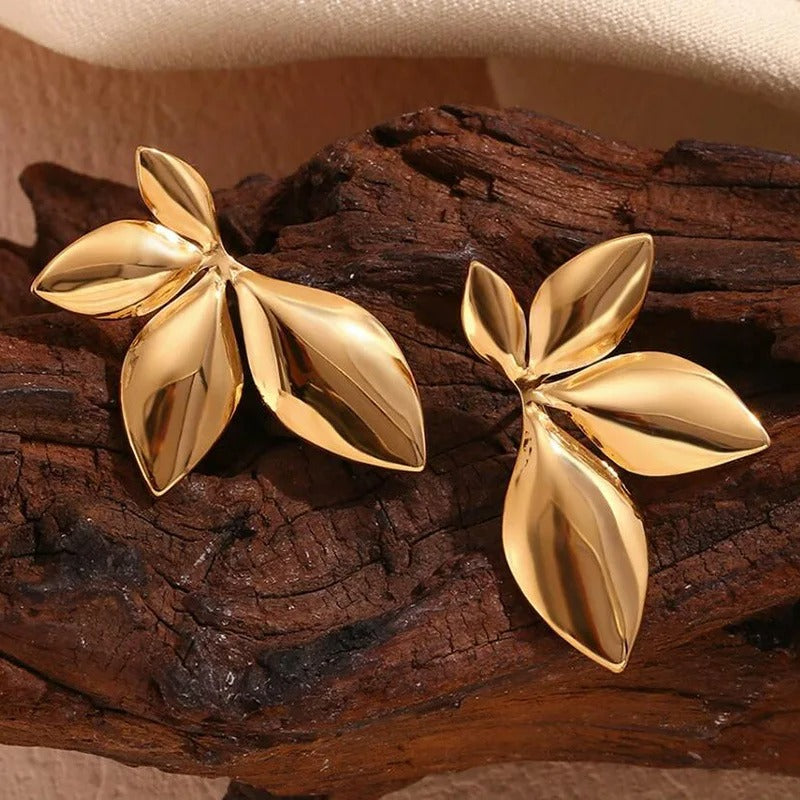 Vintage Gold Petal-Inspired Leaf Earrings-Lydieannejewelry