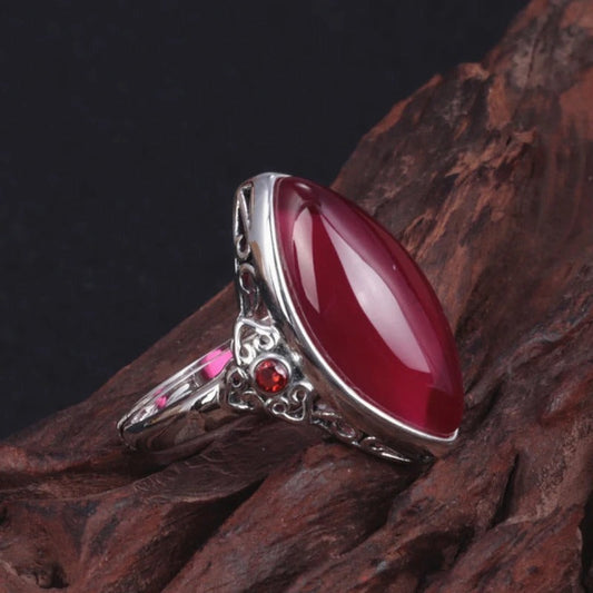 Classic Silver Marquise Red Stone Adjustable Ring-Lydieannejewelry