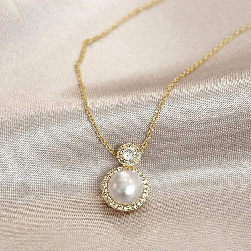 Vintage Gold Pearl & Sparkle Necklace-Lydieannejewelry