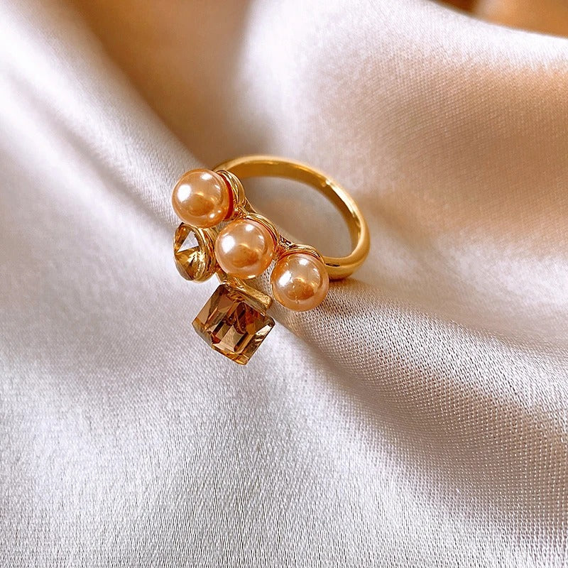 Vintage Gold Champagne Pearl Adjustable Ring-Lydieannejewelry
