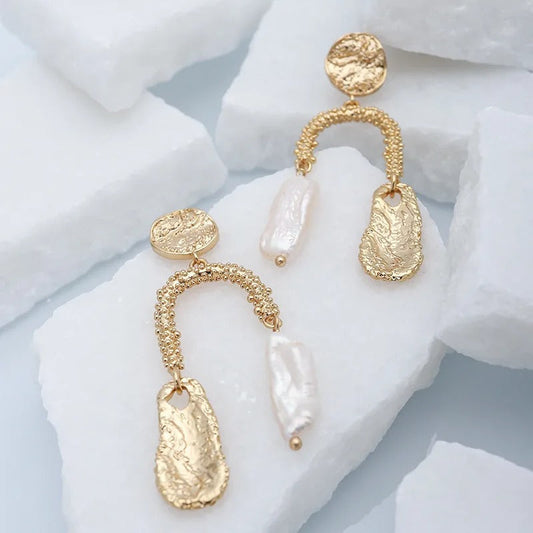 Vintage Gold Freshwater Pearl Dangle Earrings-Lydieannejewelry