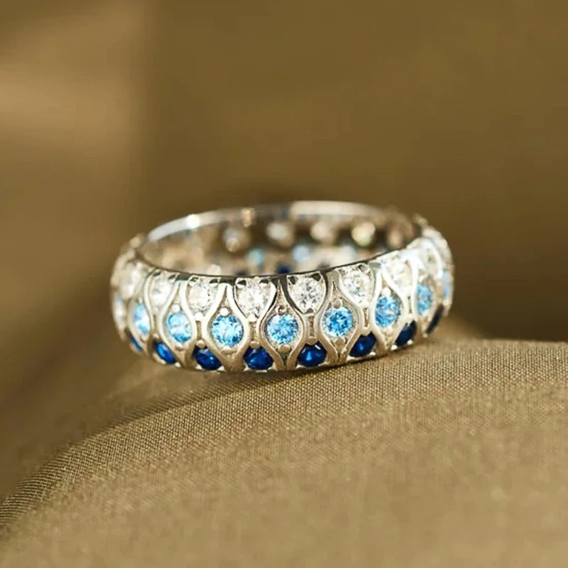 Vintage Two-Tone Blue Crystal Band Ring-Lydieannejewelry