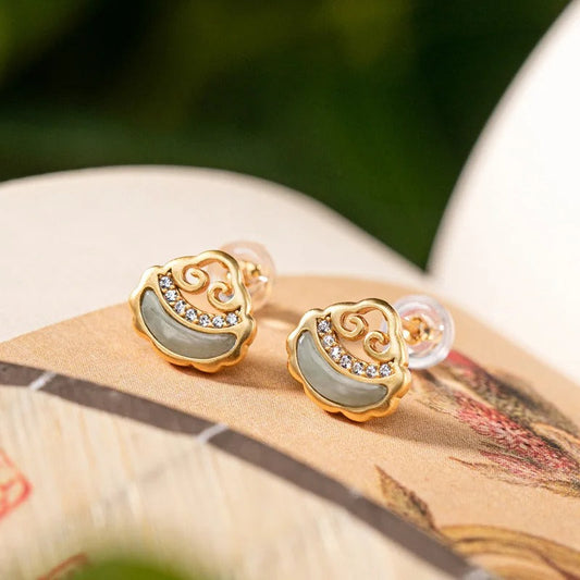 Vintage Gold & Green Stone Crystal Stud Earrings-Lydieannejewelry