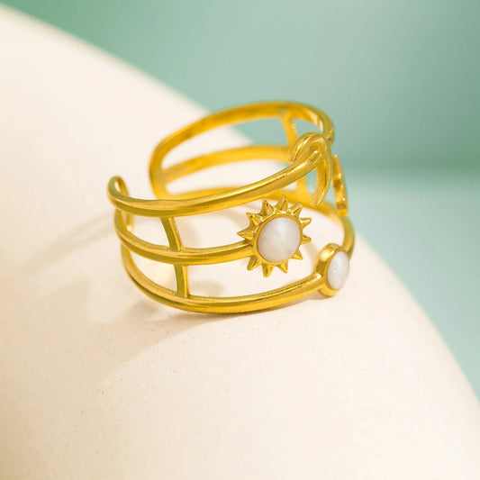 Vintage Sun & Moon Gold Adjustable Ring-Lydieannejewelry