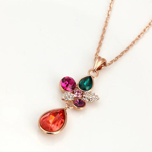 Vintage Rose Gold Colorful Gemstone Necklace-Lydieannejewelry
