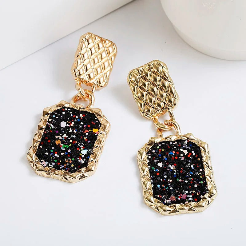 Vintage Gold Black Sparkle Earrings-Lydieannejewelry