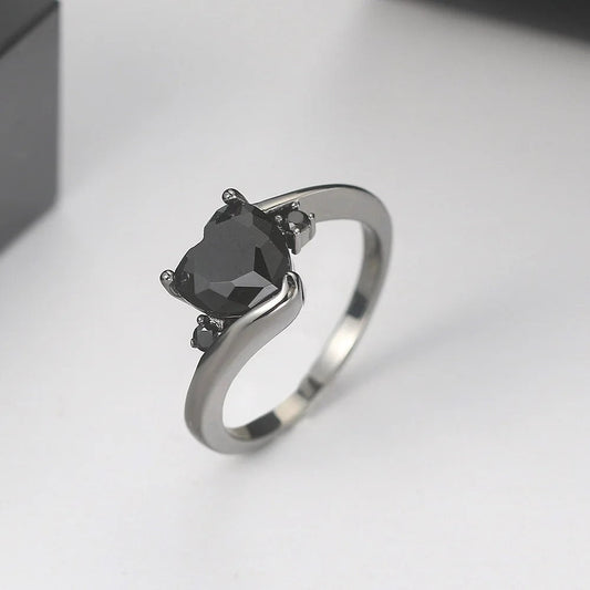 Silver Black Heart-Shaped Stone Ring-Lydieannejewelry