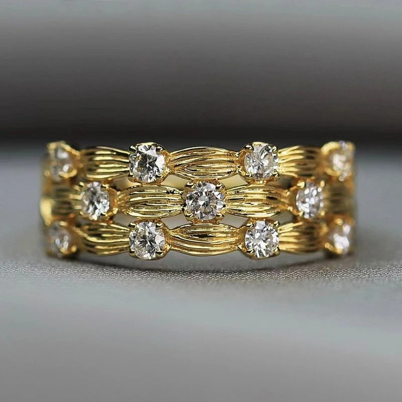 Gold Vintage Sparkling Zirconia Ring-Lydieannejewelry