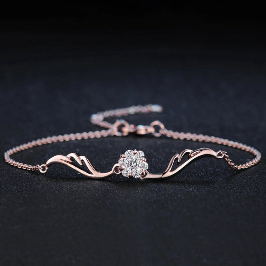 Classic Rose Gold Sparkling Crystal Flower Bracelet-Lydieannejewelry