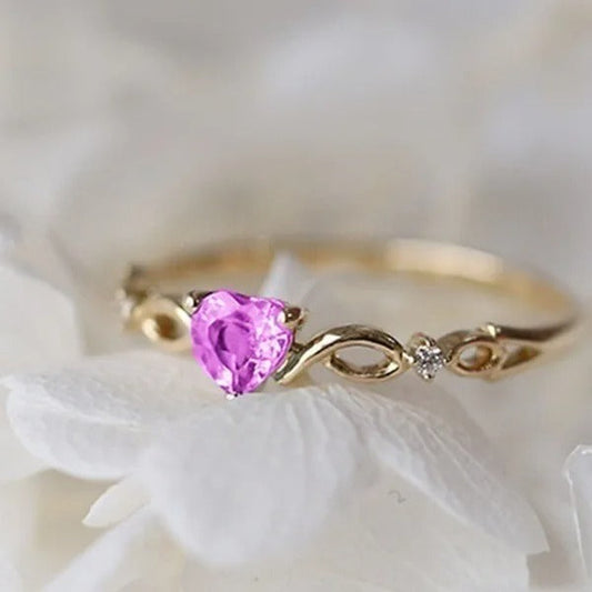 Vintage Gold & Pink Heart-Shaped Gem Ring-Lydieannejewelry