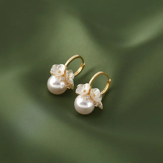 Vintage Flower Pearl Ball Pendant Earrings-Lydieannejewelry