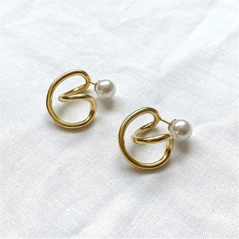 Gold & Pearl Loop Twist Earrings-Lydieannejewelry
