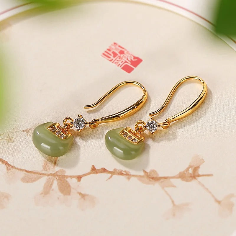 Classic Gold & Jade Green Crystal Teardrop Earrings-Lydieannejewelry