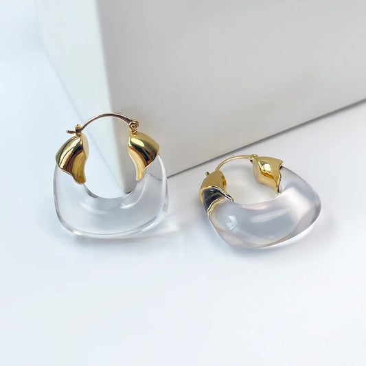 Gold & Clear U-Shaped Hoop Earrings-Lydieannejewelry