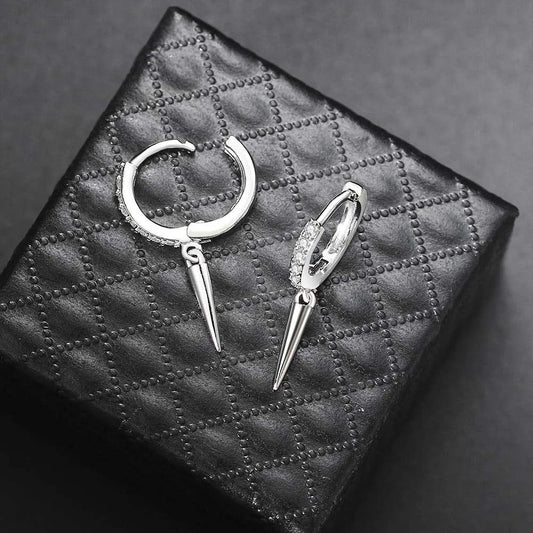 Silver Spiked Drop & Sparkling Crystal Hoop Earrings-Lydieannejewelry