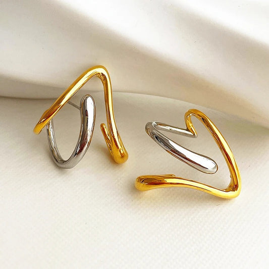 Vintage Abstract Gold & Silver Twist Hoop Earrings-Lydieannejewelry