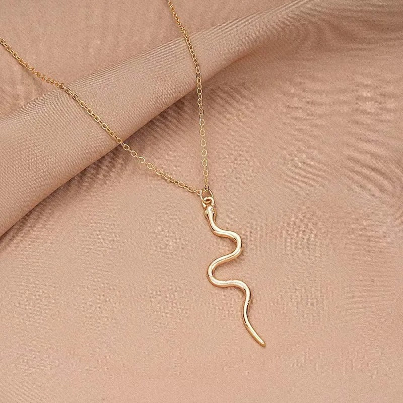 Vintage Gold Snake-Shaped Pendant Necklace-Lydieannejewelry