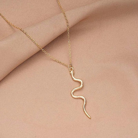 Vintage Gold Snake-Shaped Pendant Necklace-Lydieannejewelry