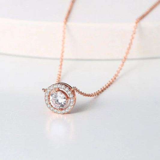 Vintage Rose Gold Crystal Circle Pendant Necklace-Lydieannejewelry