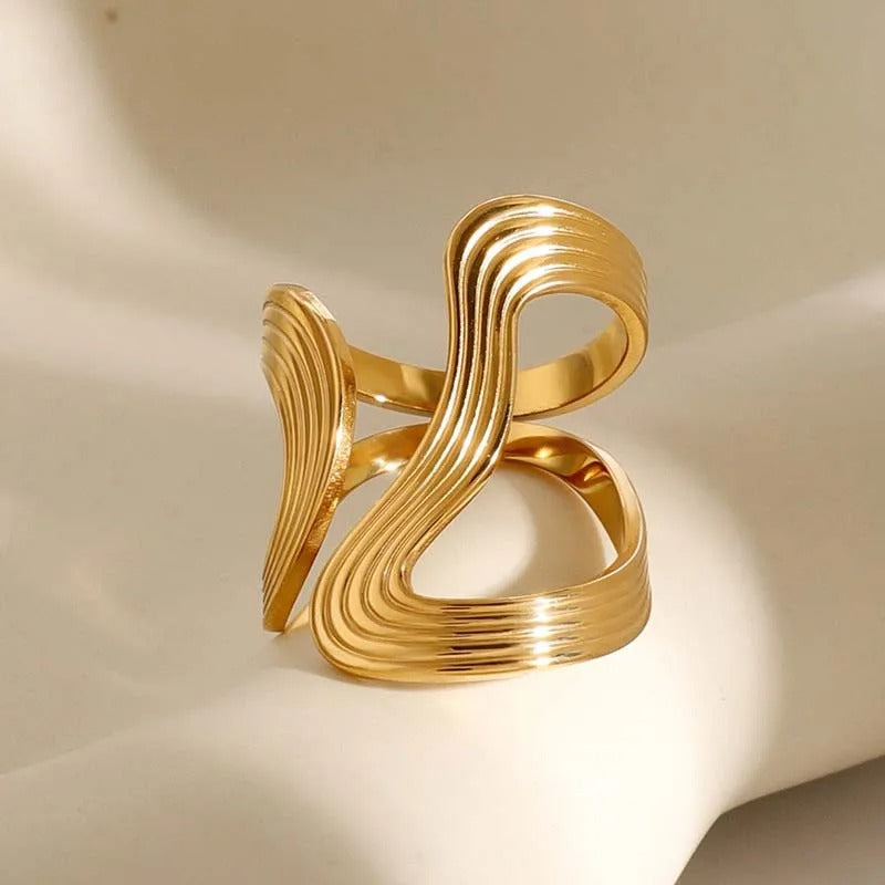 Gold Wavy Design Unique Adjustable Ring-Lydieannejewelry