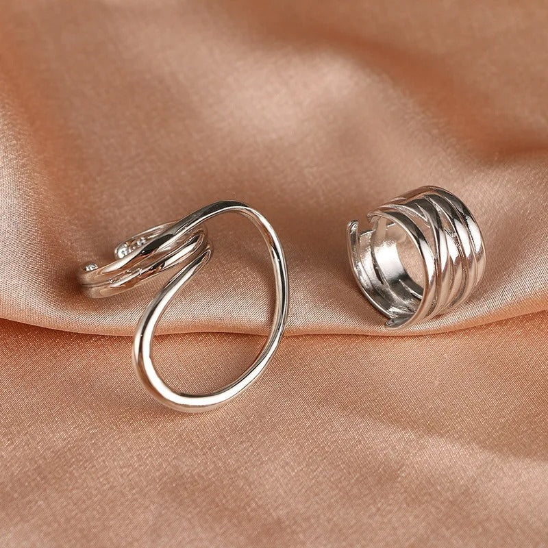 Classic Silver Twisted Swirl & Layered Adjustable Ring Set-Lydieannejewelry