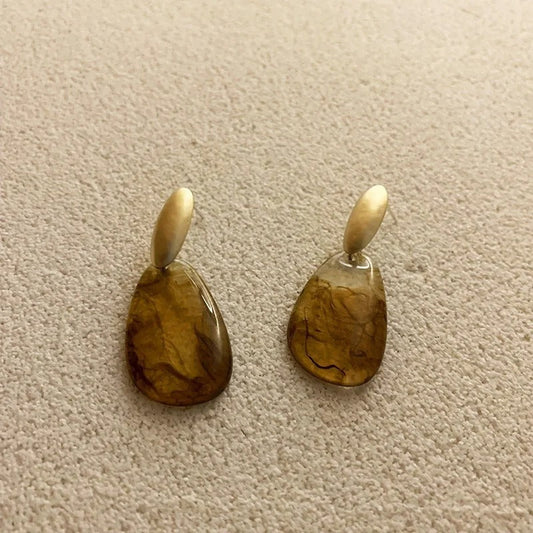 Retro Brown Geometric Classic Teardrop Shape Earrings-Lydieannejewelry