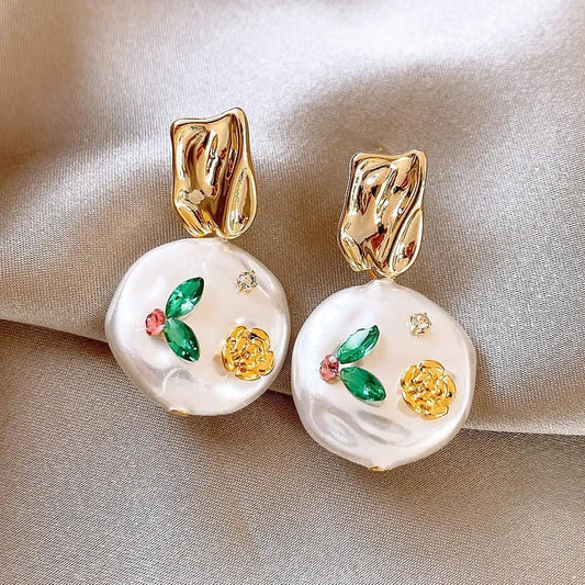 Vintage Gold & Pearl Blossom Earrings-Lydieannejewelry