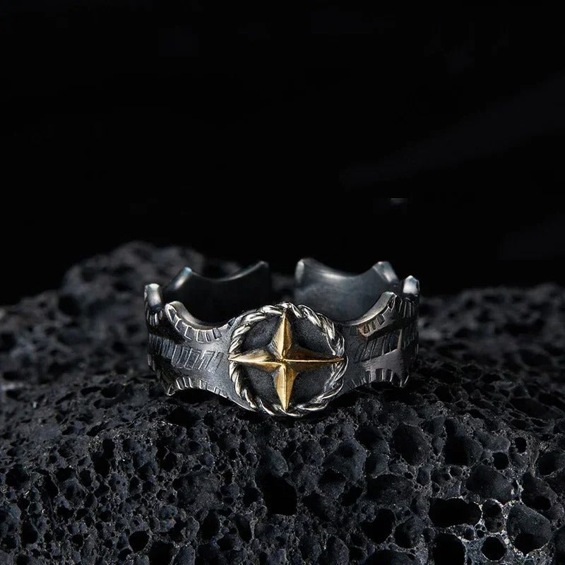 Silver Vintage Starlight Black Adjustable Ring-Lydieannejewelry