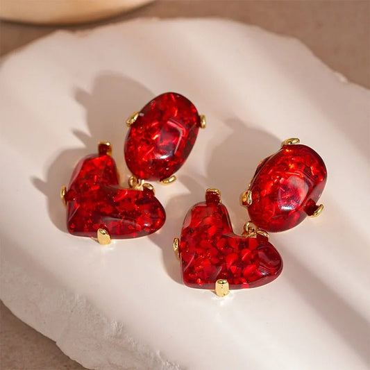 Vintage Red Heart Glass Pendant Earrings-Lydieannejewelry