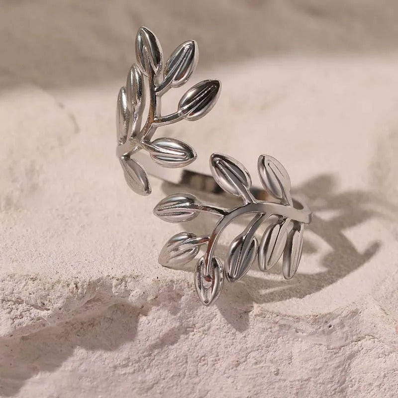 Silver Leaf & Vine Pattern Adjustable Ring-Lydieannejewelry