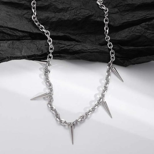 Silver Spiked Pendant & Chain Design Necklace-Lydieannejewelry