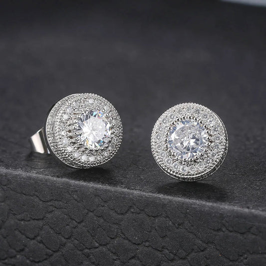 Timeless Silver Crystal-Accented Round Stud Earrings-Lydieannejewelry