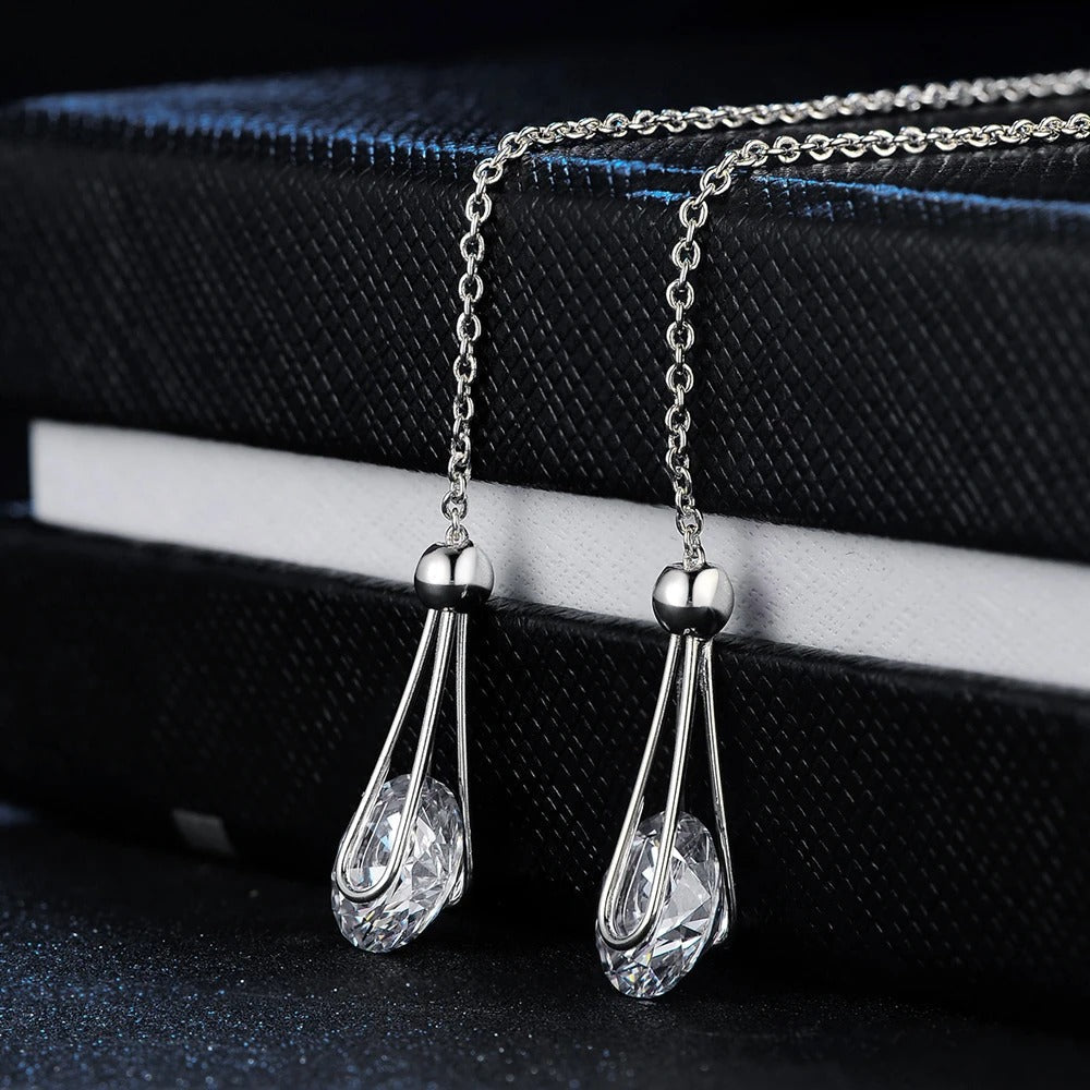 Classic Silver Chain Sparkling Crystal Teardrop Earrings-Lydieannejewelry