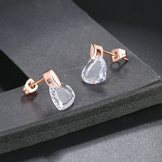 Vintage Rose Gold Heart-Cut Crystal Drop Earrings-Lydieannejewelry