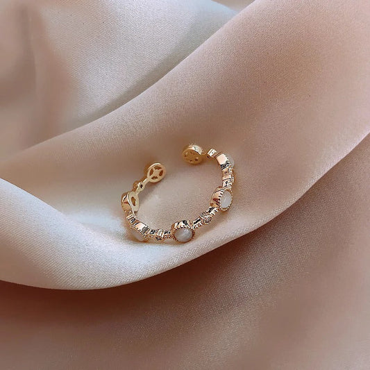 Classic Round Gold & Crystal Adjustable Ring-Lydieannejewelry