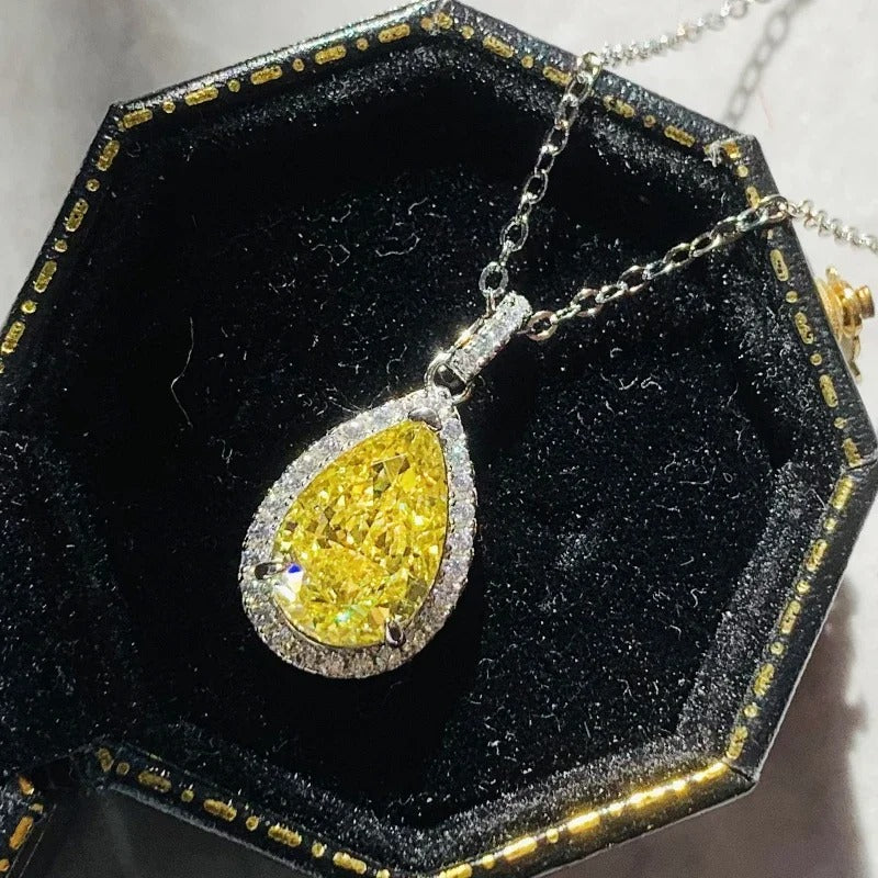 Silver Yellow & White Crystal Necklace-Lydieannejewelry