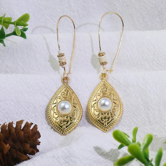 Vintage Gold Oval Pearl Earrings-Lydieannejewelry