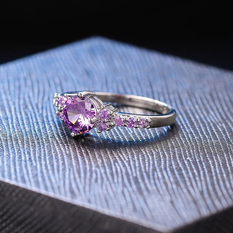 Silver Violet Center Gem & Side Sparkling Ring-Lydieannejewelry